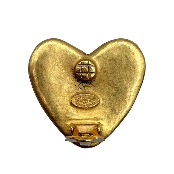 Vintage CHANEL 24k Gold Plated Heart CC Earrings - 1995 - Picture 3 of 5